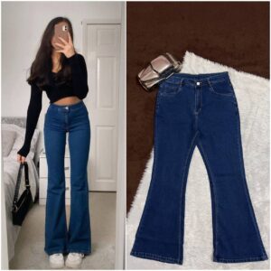 Article Name:- Bell Bottom Denim Jeans 👖 Material:- Pure Denim. Type:- Stretchable. Colors:- Black, Ice Blue, Stone Blue.